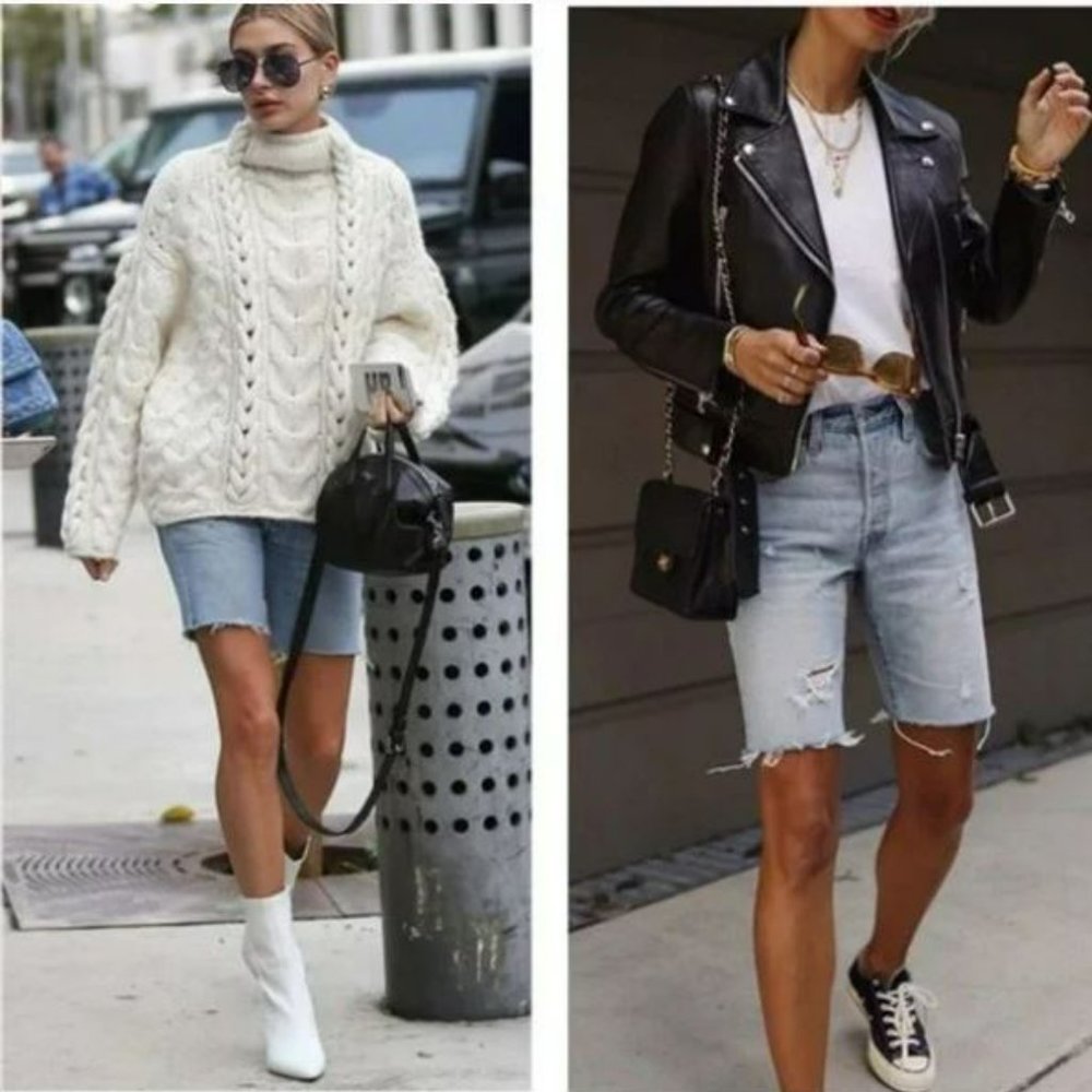 LEVI'S Classic Blue Denim 505 High Waisted Bermuda Jean Shorts